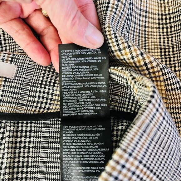 H&M black white tan plaid button sailor preppy stretchy pencil midi skirt 6 - Picture 8 of 8